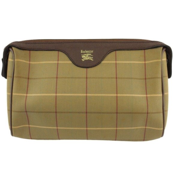 AUTH BURBERRY clutch bag check system canvas leather - Picture 1 of 7